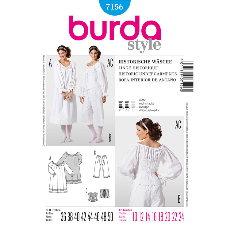 Burda Pattern 7156 Women's Historic Undergarments