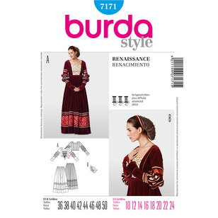 Burda Pattern 7171 Women's Renaissance Costume  10 - 24