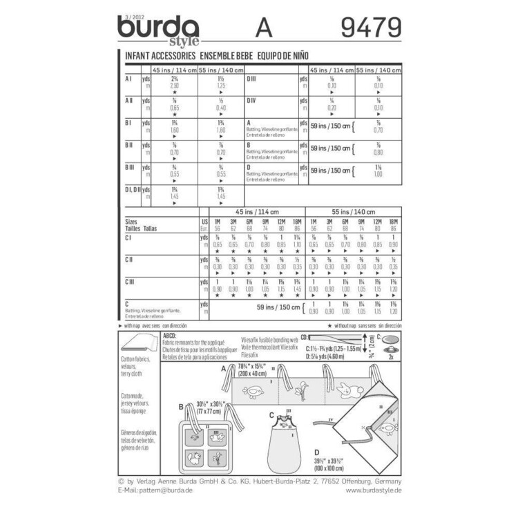 Burda Pattern 9479 Baby Accessories  1 - 18 Months
