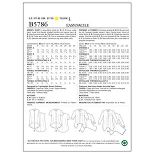 Butterick Pattern B5786 Misses' Shirt