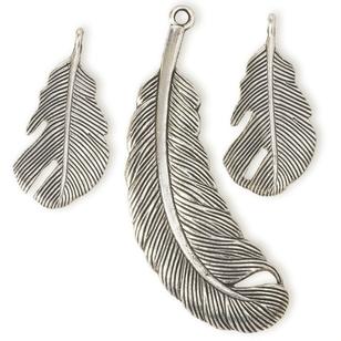 Steampunk Feather Charms & Pendant Silver