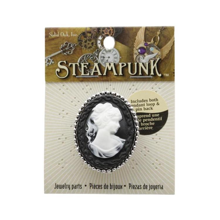 Steampunk Cameo Pendant With Pin Black & White