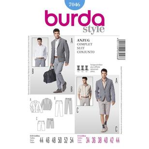 Burda Pattern 7046 Men's Suit  34 - 44