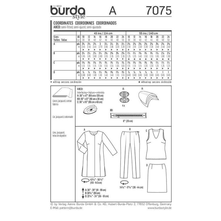 Burda Pattern 7075 Women's Coordinates  10 - 24