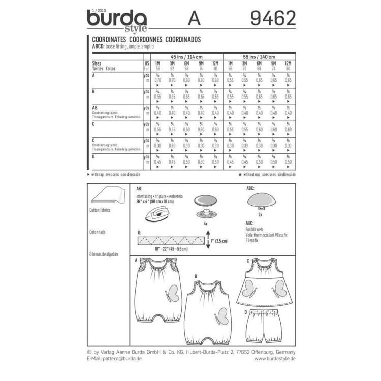 Burda Pattern 9462 Baby Coordinates  1 Month - 1 Year