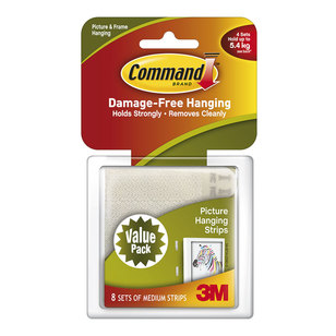 3M Command Medium Picture Hanging Strips 8 Pack White M