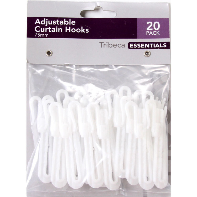 Tribeca Adjustable Curtain Hooks 20 Pack White