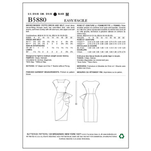 Butterick Sewing Pattern B5880 Misses' Petite Dress & Belt White