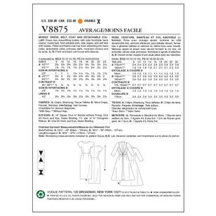 Vogue Pattern V8875 Misses' Dress Belt Coat & Detachable Collar