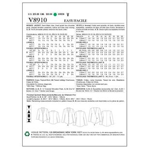 Vogue Sewing Pattern V8910 Misses' Jacket White