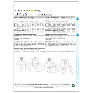 Butterick Sewing Pattern B5926 Misses' Petite Jacket White