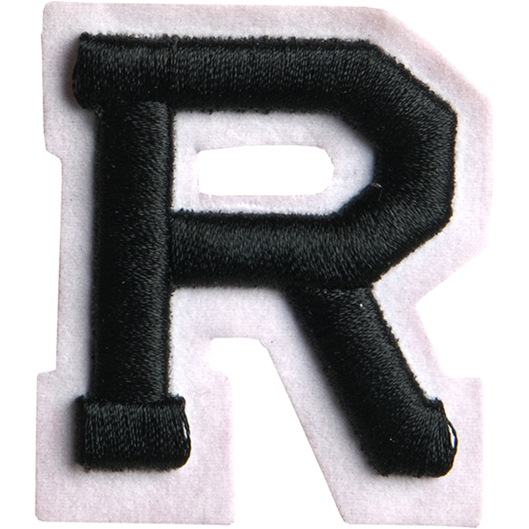 Raised Letter R Iron On Motif Black