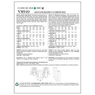 Vogue Pattern V8940 Men's Jacket & Pants