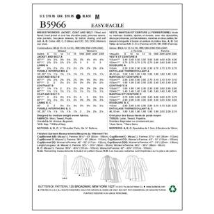 Butterick Pattern B5966 Women's  Jacket Coat & Belt