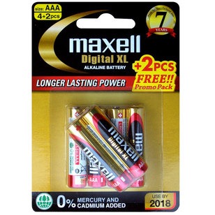Maxell Digital Alkaline AAA Battery 4 Pack With Bonus Multicoloured