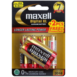 Maxell Digital Alkaline AA Battery 4 Pack With Bonus Multicoloured