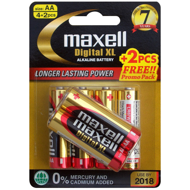 Maxell Digital Alkaline AA Battery 4 Pack With Bonus