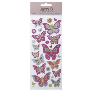 Jenni B Glitter Butterflies & Flowers Stickers Pink, Silver & Gold