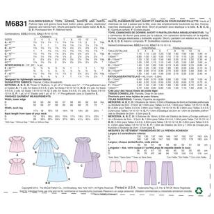 McCall's Pattern M6831 Girls' Tops Gowns Short & Pants