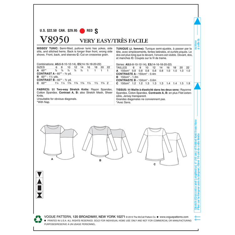 Vogue Pattern V8950 Misses' Tunic
