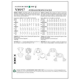 Vogue Pattern V8957 Misses' Jacket