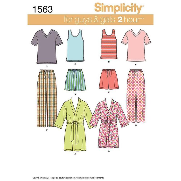 Simplicity Pattern 1563 Unisex Sleepwear  X Small - X Large