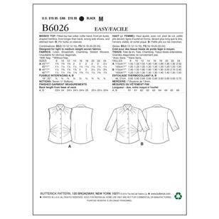 Butterick Sewing Pattern B6026 Misses' Top White