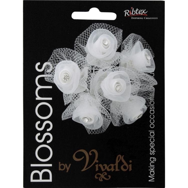 Vivaldi Blossoms 6 Head Tulle Flower With Diamante White