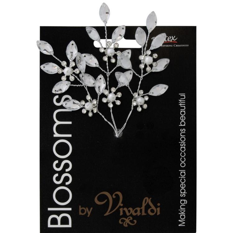Vivaldi Blossoms 3 Head Rhinestone Leaf & Bud Spray