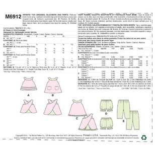 McCall's Pattern M6912 Infants' Reversible Top Dresses Bloomers & Pants All Sizes