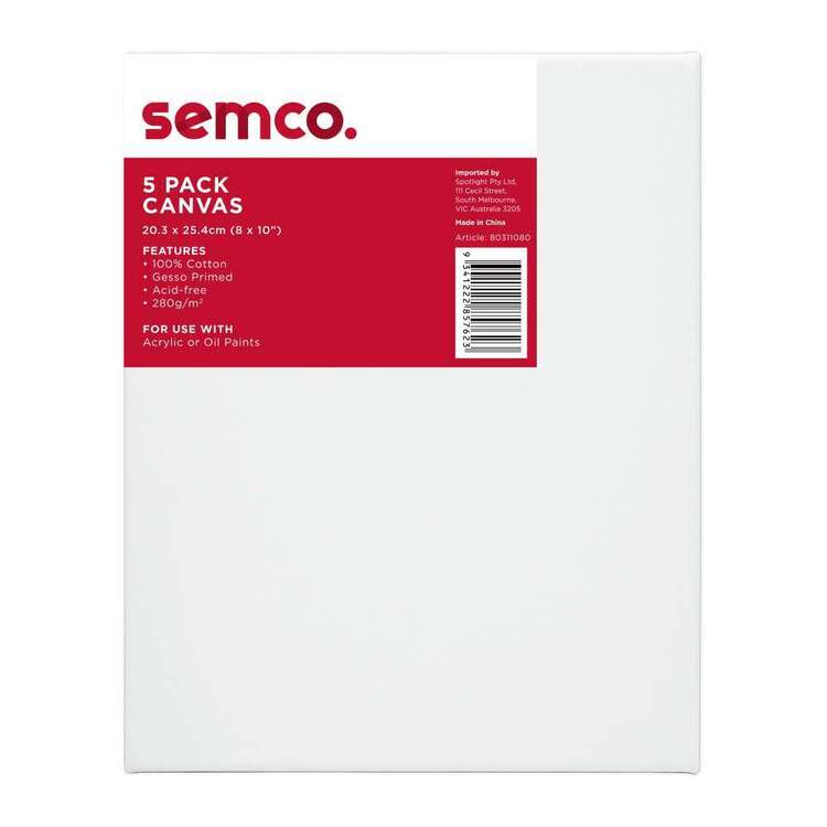 Semco 8 x 10 Inch Stretched Canvas 5 Pack