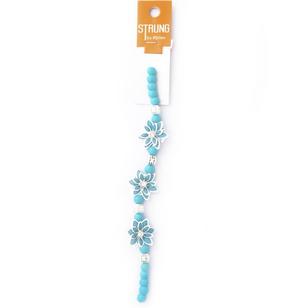 Ribtex Strung Round Beads & 3D Flowers Blue 6 mm