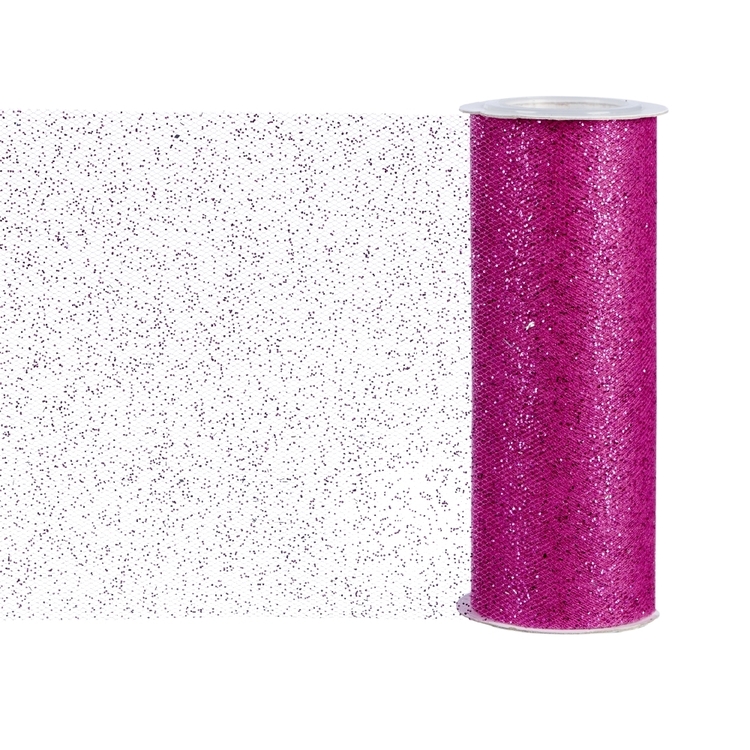 Ribtex Glitter Tulle Ribbon Roll 15.2 cm x 9.1 m Hot Pink
