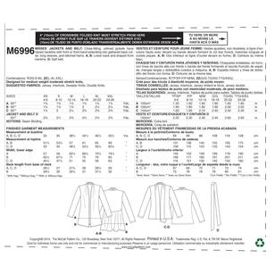 McCall's Pattern M6996 Misses' Jackets & Belt