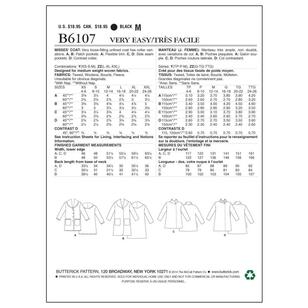 Butterick Sewing Pattern B6107 Misses' Coat White