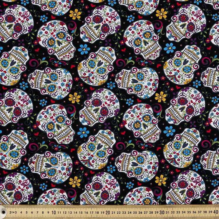 David Textiles Day Of The Dead Skulls Fabric Black 112 cm