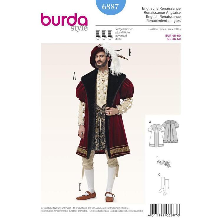 Burda 6887 Renaissance Costume Pattern 36 - 50 (Paper)