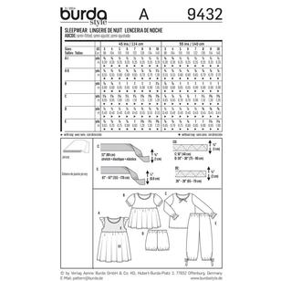 Burda Pattern 9432 Girl's Sleepwear  3 - 10