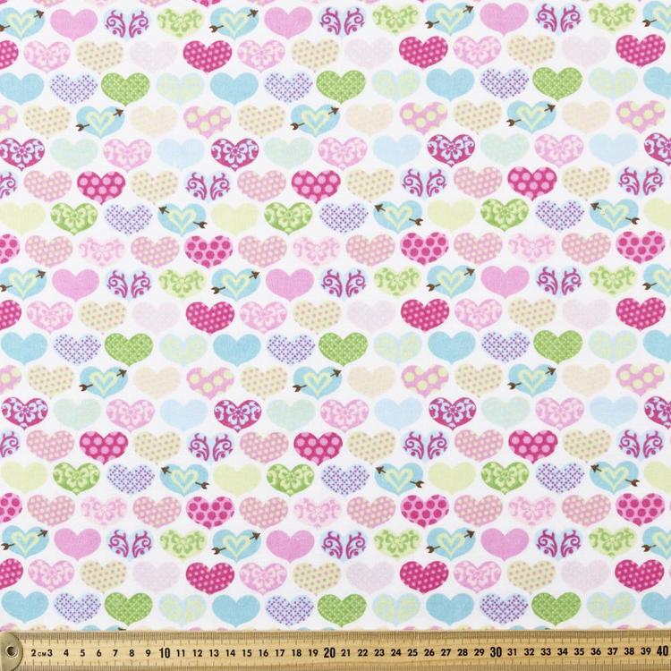 Love Hearts Printed Flannelette Multicoloured 108 cm