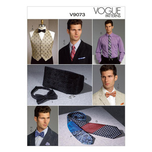 Vogue Pattern V9073 Men's Vest Cummerbund Pocket Square & Ties