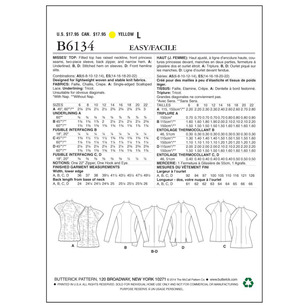 Butterick Sewing Pattern B6134 Misses' Top White