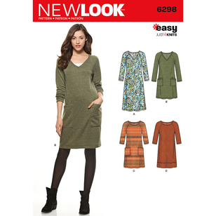 New Look Pattern 6298 Misses' Knit Dress With Neckline & Length Variations
