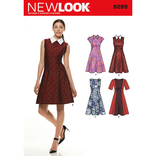 New Look Pattern 6299 Misses' Dress With Neckline & Sleeve Variations White 8 - 20