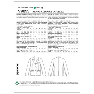 Vogue Pattern V9099 Misses' Jacket 6 - 14