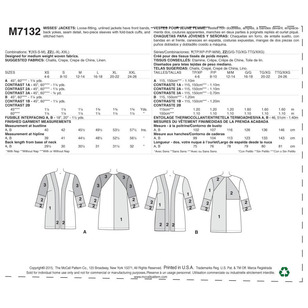 McCall's Sewing Pattern M7132 Misses' Jackets White
