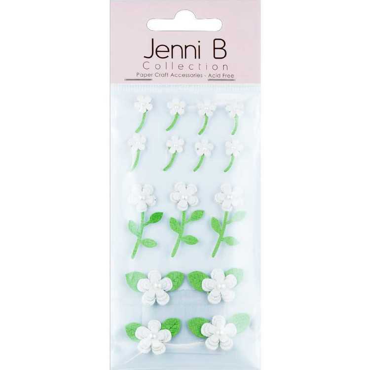 Jenni B Glitter Flowers Stickers White
