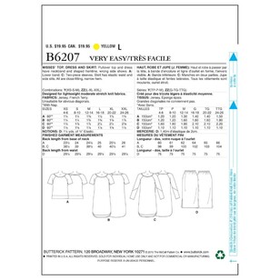 Butterick Pattern B6207 Misses' Top Dress & Skirt