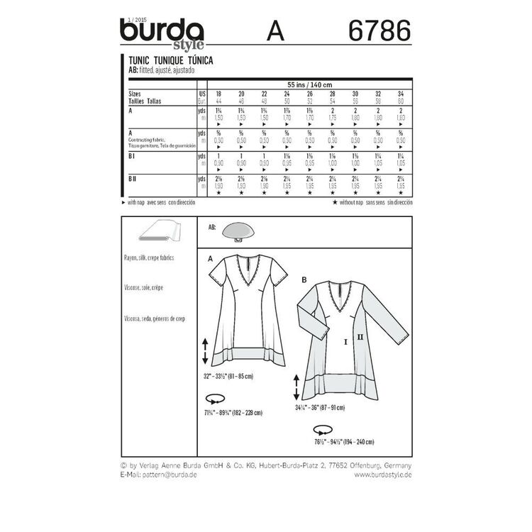 Burda 6786 Women's Plus Size Tops Pattern White