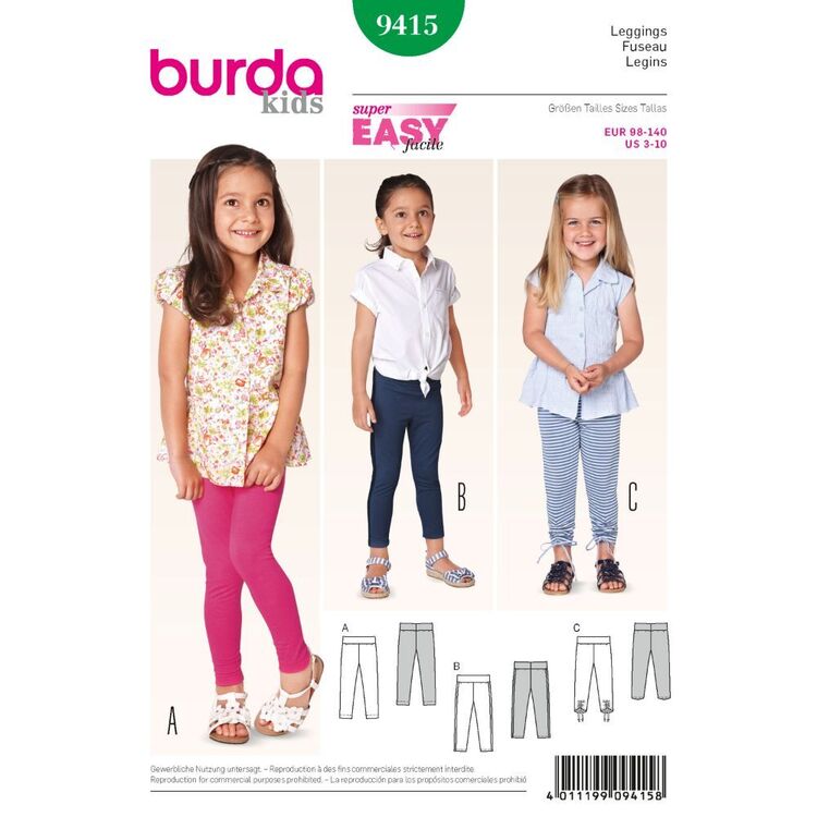 Burda 9415 Toddlers Pants Pattern