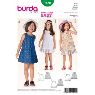 Burda 9420 Toddlers Dress Pattern White 2 - 7 Years